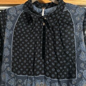 Free People Black and Blue Floral Blouse